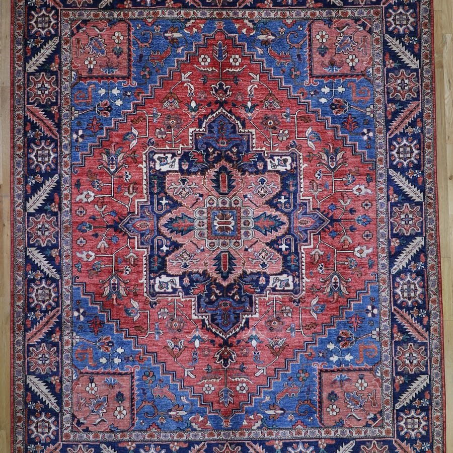 Close-up of hand-knotted wool rug texture